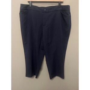 CJ Banks Womens Pants Navy Blue Size 20W Cropped Capri Flat Front Pockets